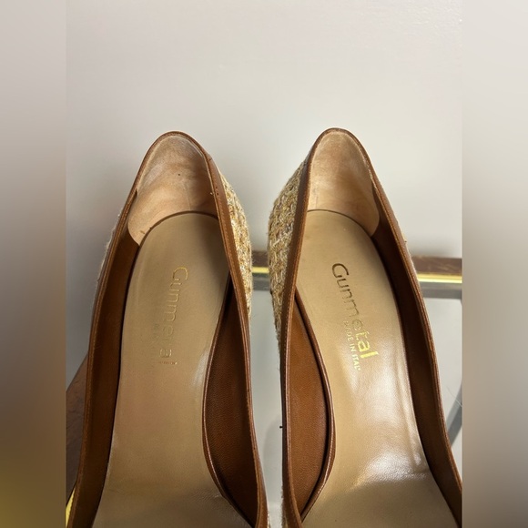 GUNMETAL Made in Italy  Brown and Tan Stiletto High Heels Fabric-Leather 41 - Picture 6 of 13